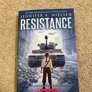 Scholastic's Resistance by Jennifer A. Nielsen - Blue and White Cover